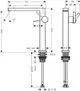 Einhebel-Waschtischmischer von Hansgrohe mit moderner Bedienung. Technische Zeichnung zeigt Abmessungen und Anschlussdetails für den Einbau.